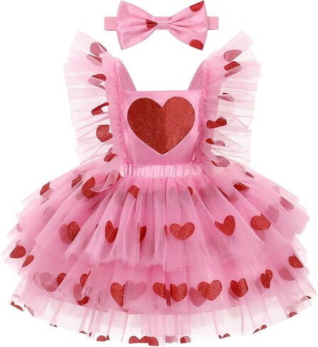ODASDO Baby Girl Toddler Kids Valentines Day Outfit Love Heart Tutu Tulle Romper Dress with Headband 2pcs Set in Saudi Arabia