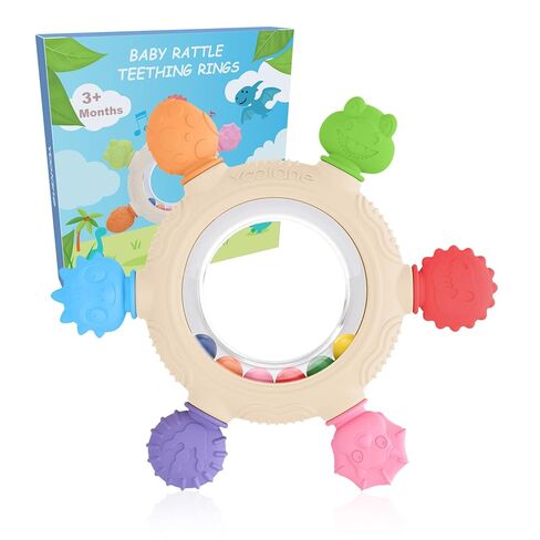 Baby Teething Ring Toys [Original] - Silicone Rattle Teethers for Babies, Dinosaur Baby Teether Chew Toys Teething Relief, Stuff Essentials and Gifts for Toddler Infant Boys Girls 3+ Months in Saudi Arabia