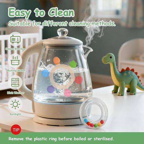 Baby Teething Ring Toys [Original] - Silicone Rattle Teethers for Babies, Dinosaur Baby Teether Chew Toys Teething Relief, Stuff Essentials and Gifts for Toddler Infant Boys Girls 3+ Months in Saudi Arabia