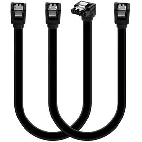 2 حزمة كابل Sata III، كابل Sata III الزاوية اليمنى إلى كابلات بيانات Satas سوداء قصيرة مستقيمة Satas CableIII 6 جيجابت في الثانية 90 درجة الزاوية اليمنى مع مزلاج القفل، SataCable 7pin لـ SSD HDD in Kuwait