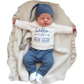 Ylsteed Newborn Baby Boy Girl Clothes Outfits Long Sleeve Romper Bodysuit Baby Shower Coming Home Outfit Shirt+Pants+Hat in Saudi Arabia