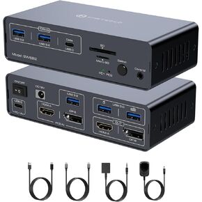 KVM Switch 2 شاشات 2 محطة إرساء لأجهزة الكمبيوتر USB C + مدخل HDMI/DP، 4K60 هرتز/4K120 هرتز لأجهزة الكمبيوتر المحمول وسطح المكتب مع 1 * USB C + 2 * USBA 3.2 10 جيجابت في الثانية + 2 * USB 3.0 5 جيجابت في الثانية وفتحات بطاقة SD/microSD in Kuwait