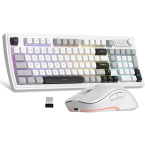 مجموعة لوحة مفاتيح وماوس لاسلكية كريمية من MageGee V990، 99 مفتاحًا بإضاءة خلفية RGB ولوحة مفاتيح ألعاب هادئة قابلة لإعادة الشحن، ماوس بصري قابل للتعديل، مع لوحة أرقام، مجموعة لوحات مفاتيح لسطح المكتب والكمبيوتر المحمول والكمبيوتر الشخصي (أبيض) in Kuwait