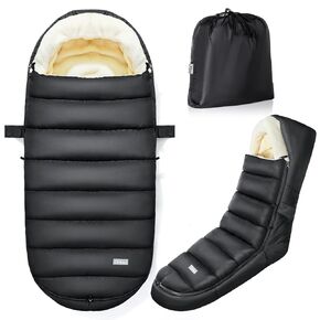IvyWind Stroller Footmuff, Baby Winter Stroller Bunting Bag with Removable Zipper, Universal Warm Sleeping Bag for Cold Weather, Waterproof & Cozy Fleece Lining for Toddler Infant Kids, Black in Kuwait