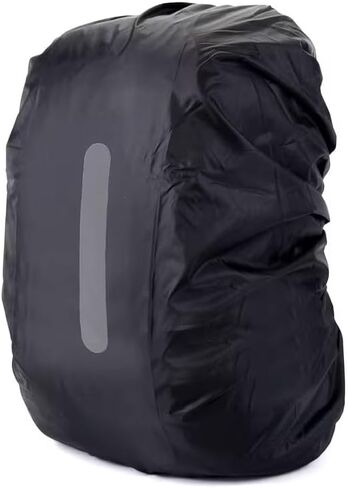 Backpack Cover 26-40L Reflective Dustproof Polyester Raincoat Adjustable Fit for Travel, Camping, Bicycling, Hiking Anti-Theft, Black in Saudi Arabia