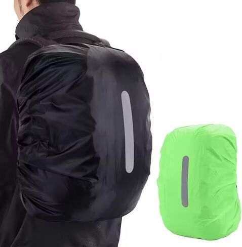 Backpack Cover 26-40L Reflective Dustproof Polyester Raincoat Adjustable Fit for Travel, Camping, Bicycling, Hiking Anti-Theft, Black in Saudi Arabia