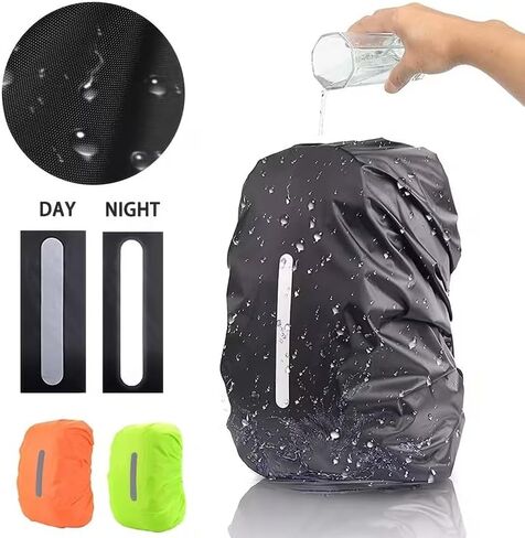 Backpack Cover 26-40L Reflective Dustproof Polyester Raincoat Adjustable Fit for Travel, Camping, Bicycling, Hiking Anti-Theft, Black in Saudi Arabia