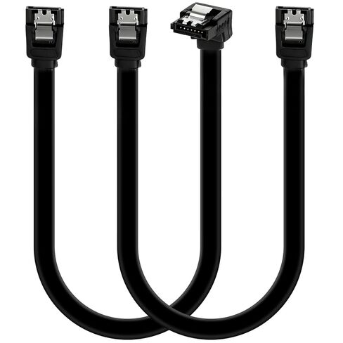 2 حزمة كابل Sata III، كابل Sata III الزاوية اليمنى إلى كابلات بيانات Satas سوداء قصيرة مستقيمة Satas CableIII 6 جيجابت في الثانية 90 درجة الزاوية اليمنى مع مزلاج القفل، SataCable 7pin لـ SSD HDD in Kuwait