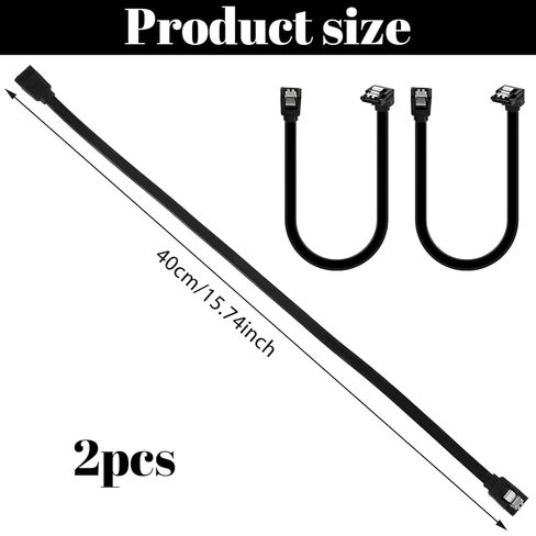 2 حزمة كابل Sata III، كابل Sata III الزاوية اليمنى إلى كابلات بيانات Satas سوداء قصيرة مستقيمة Satas CableIII 6 جيجابت في الثانية 90 درجة الزاوية اليمنى مع مزلاج القفل، SataCable 7pin لـ SSD HDD in Kuwait
