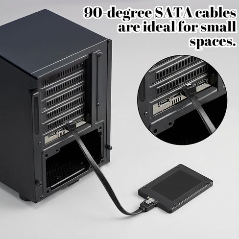 2 حزمة كابل Sata III، كابل Sata III الزاوية اليمنى إلى كابلات بيانات Satas سوداء قصيرة مستقيمة Satas CableIII 6 جيجابت في الثانية 90 درجة الزاوية اليمنى مع مزلاج القفل، SataCable 7pin لـ SSD HDD in Kuwait