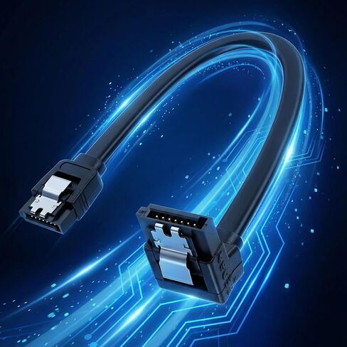 2 حزمة كابل Sata III، كابل Sata III الزاوية اليمنى إلى كابلات بيانات Satas سوداء قصيرة مستقيمة Satas CableIII 6 جيجابت في الثانية 90 درجة الزاوية اليمنى مع مزلاج القفل، SataCable 7pin لـ SSD HDD in Kuwait