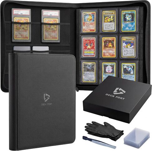 Toploader Binder - يحمل 360 بطاقة - 10 Toploaders + قفازات وملاقط - جيوب شبكية إضافية PSA - بطاقات تداول من 9 جيبات من 9 جيب للرياضة ، MTG ، TCG TOP TOP TRALTING CARDS in Saudi Arabia