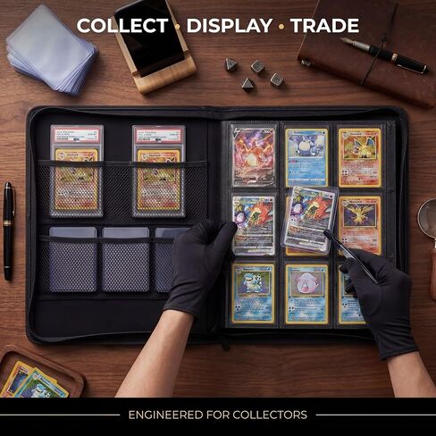 Toploader Binder - يحمل 360 بطاقة - 10 Toploaders + قفازات وملاقط - جيوب شبكية إضافية PSA - بطاقات تداول من 9 جيبات من 9 جيب للرياضة ، MTG ، TCG TOP TOP TRALTING CARDS in Saudi Arabia