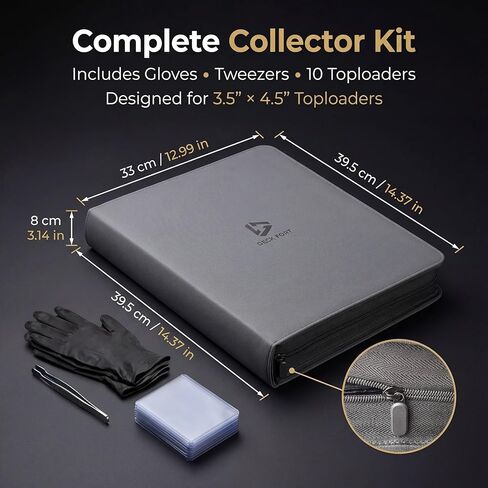 Toploader Binder - يحمل 360 بطاقة - 10 Toploaders + قفازات وملاقط - جيوب شبكية إضافية PSA - بطاقات تداول من 9 جيبات من 9 جيب للرياضة ، MTG ، TCG TOP TOP TRALTING CARDS in Saudi Arabia