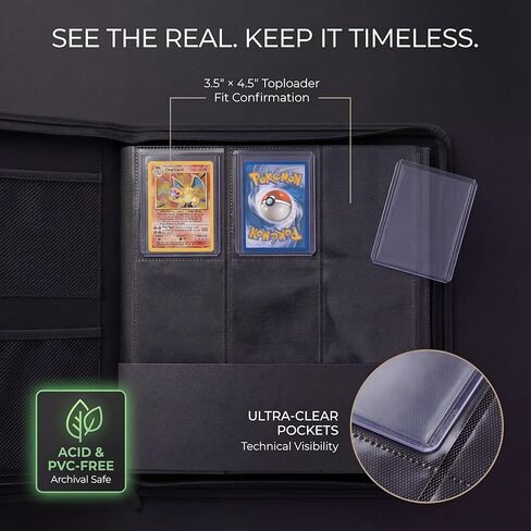 Toploader Binder - يحمل 360 بطاقة - 10 Toploaders + قفازات وملاقط - جيوب شبكية إضافية PSA - بطاقات تداول من 9 جيبات من 9 جيب للرياضة ، MTG ، TCG TOP TOP TRALTING CARDS in Saudi Arabia