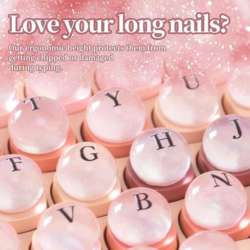 64 قطعة من مفاتيح لوحة المفاتيح لكتابة الأظافر الطويلة والألعاب، تتميز بنفس تصميم عين القط كما في فن الأظافر، متوافقة مع لوحات المفاتيح وأجهزة الكمبيوتر المحمولة (نصف الكرة الوردي) in Kuwait