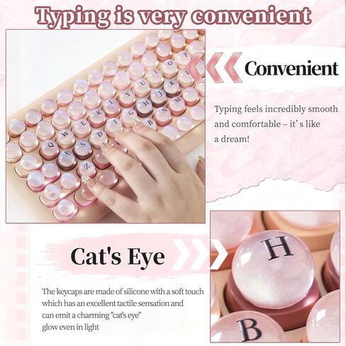 64 قطعة من مفاتيح لوحة المفاتيح لكتابة الأظافر الطويلة والألعاب، تتميز بنفس تصميم عين القط كما في فن الأظافر، متوافقة مع لوحات المفاتيح وأجهزة الكمبيوتر المحمولة (نصف الكرة الوردي) in Kuwait