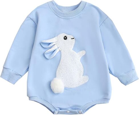 Infant Baby Boy Girl Easter Outfit Embroider Bunnies Bubble Romper Shirt Newborn Easters Clothes Bunny Outfits 3M 6M in Saudi Arabia