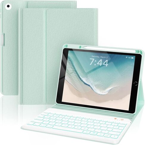 Keyboard Case for iPad 6th Generation 9.7 Inch 2018, 7-Color Backlit Detachable Wireless with Pencil Holder, Stand Folio Cover for Air 2/5th Generation 2013/2017, Green in Saudi Arabia