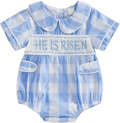 BemeyourBBs Newborn Baby Boy Easter Outfit Doll Collar Bubble Romper Short Sleeve Jumpsuit Cute Infant Boy Clothes in Saudi Arabia
