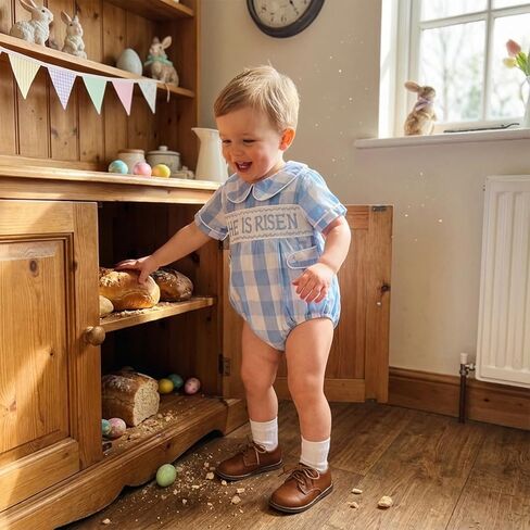 BemeyourBBs Newborn Baby Boy Easter Outfit Doll Collar Bubble Romper Short Sleeve Jumpsuit Cute Infant Boy Clothes in Saudi Arabia
