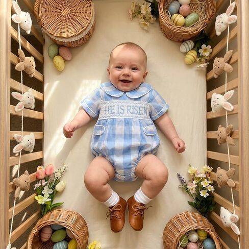 BemeyourBBs Newborn Baby Boy Easter Outfit Doll Collar Bubble Romper Short Sleeve Jumpsuit Cute Infant Boy Clothes in Saudi Arabia