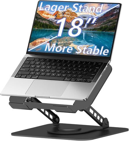 حامل كمبيوتر محمول قابل للتعديل، حامل كمبيوتر يدور 360 درجة، حامل قاعدة ثابتة لجهاز MacBook Pro/Air Notebook حتى 18 بوصة، أسود in Kuwait