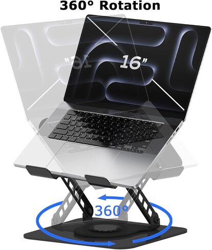 حامل كمبيوتر محمول قابل للتعديل، حامل كمبيوتر يدور 360 درجة، حامل قاعدة ثابتة لجهاز MacBook Pro/Air Notebook حتى 18 بوصة، أسود in Kuwait