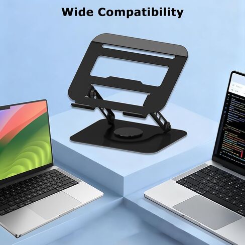 حامل كمبيوتر محمول قابل للتعديل، حامل كمبيوتر يدور 360 درجة، حامل قاعدة ثابتة لجهاز MacBook Pro/Air Notebook حتى 18 بوصة، أسود in Kuwait