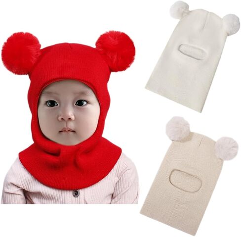 Winter Soft Warm Scarf Woolen Earflap Hood Warm Skull Knit Caps Beanie Cap for Toddlers Baby Girls and Boys in Saudi Arabia