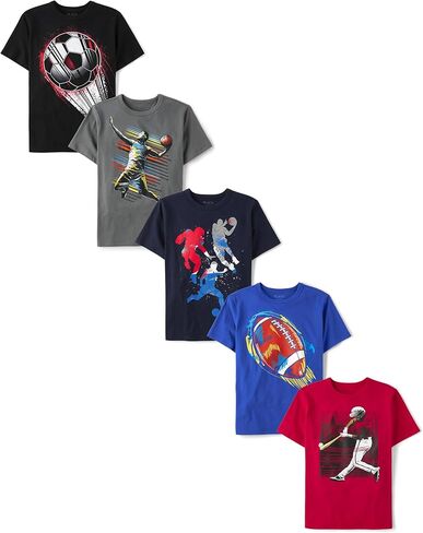 The Children's Place,Boys,Sports Short Sleeve Graphic T-Shirts,multipacks,Forecast/All-Star/Any Sport 3-Pack,Medium in Saudi Arabia