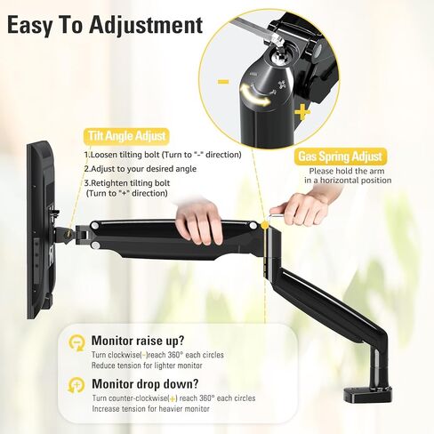 Single Monitor Mount Stand for 22-40" Computer Screens, Heavy Duty Gas Spring Monitor Arm Holds Up to 30.9 lbs, Adjustable Vesa Mount with C-Clamp & Grommet Base, Black in Saudi Arabia