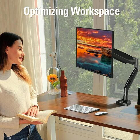 Single Monitor Mount Stand for 22-40" Computer Screens, Heavy Duty Gas Spring Monitor Arm Holds Up to 30.9 lbs, Adjustable Vesa Mount with C-Clamp & Grommet Base, Black in Saudi Arabia
