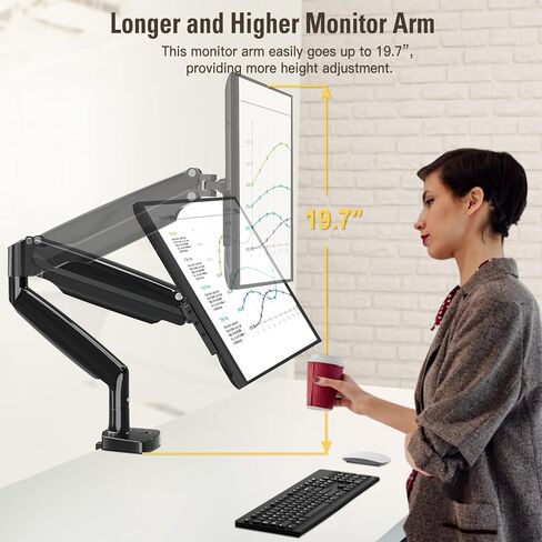Single Monitor Mount Stand for 22-40" Computer Screens, Heavy Duty Gas Spring Monitor Arm Holds Up to 30.9 lbs, Adjustable Vesa Mount with C-Clamp & Grommet Base, Black in Saudi Arabia