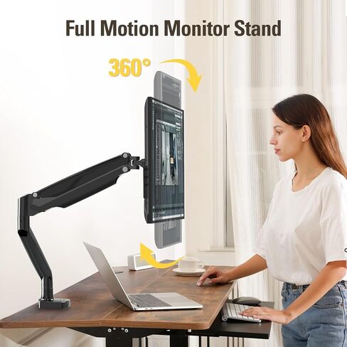 Single Monitor Mount Stand for 22-40" Computer Screens, Heavy Duty Gas Spring Monitor Arm Holds Up to 30.9 lbs, Adjustable Vesa Mount with C-Clamp & Grommet Base, Black in Saudi Arabia