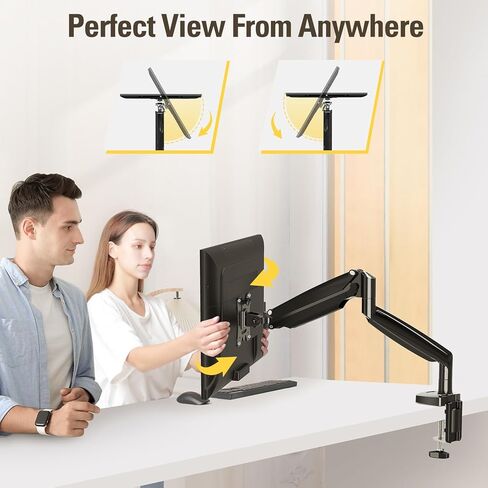 Single Monitor Mount Stand for 22-40" Computer Screens, Heavy Duty Gas Spring Monitor Arm Holds Up to 30.9 lbs, Adjustable Vesa Mount with C-Clamp & Grommet Base, Black in Saudi Arabia