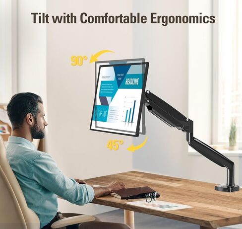 Single Monitor Mount Stand for 22-40" Computer Screens, Heavy Duty Gas Spring Monitor Arm Holds Up to 30.9 lbs, Adjustable Vesa Mount with C-Clamp & Grommet Base, Black in Saudi Arabia