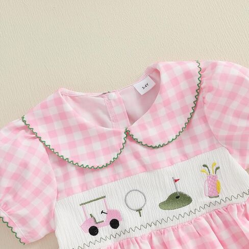 Toddler Baby Girl Golf Smocked Puff Short Sleeve Dress 12 18 Month 2T 3T 4T 5T Collared Plaid Tunic Playwear Dresses in Saudi Arabia