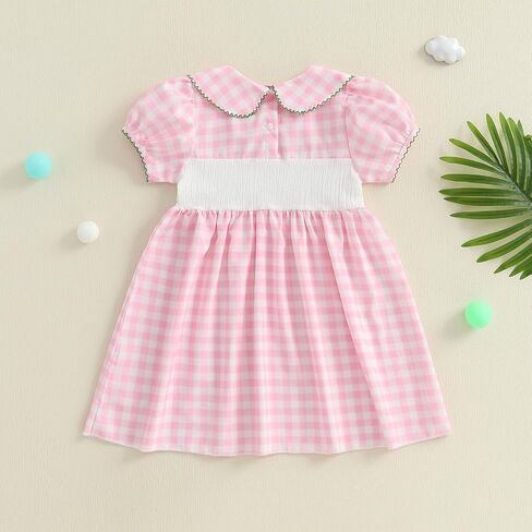 Toddler Baby Girl Golf Smocked Puff Short Sleeve Dress 12 18 Month 2T 3T 4T 5T Collared Plaid Tunic Playwear Dresses in Saudi Arabia