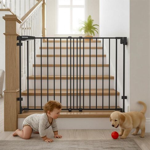 Mumeasy 30" Tall Baby Gate for Stairs & Doorways, No Bottom Bar Dog Gate | 29.5-43.3" Expandable Hardware Mounted, Auto Close Extra Wide Walk Thru Pet & Toddler Proof Safety Gate Indoor, Hallway,Black in Saudi Arabia