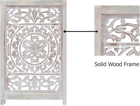 Wooden Foldable Pet Dog Safety Gate - 4 Panel 20" W x 24" H - Hand Carved Suzani Free Standing Portable Indoor Puppy Gate - Doorway Hall Stairs Dog Fence - Assembled - White Wash - IRONGATE in Saudi Arabia