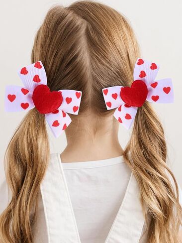 Red Heart Bow Hair Clip Valentines Hair Bow Hair Clips Hair Accessory for Baby Women Girls Valentine Headband ZFJ45 (Polka Dot Heart Set) in Saudi Arabia