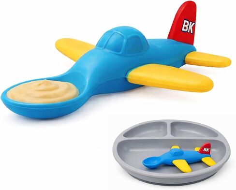 Baby Feeding Set with Suction Plate and Airplane Spoon – BPA Free Silicone Baby Utensils for First Foods, Non-Slip, 6–18 Months | skyfeeder in Saudi Arabia