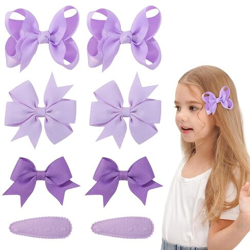 choicbaby 8pcs Baby Girl Hair Bow Clips Set, Purple Toddler Hair Clips Boutique Grosgrain Ribbon Bow Hair Barrettes Accessories for Infant Toddler Kids in Saudi Arabia