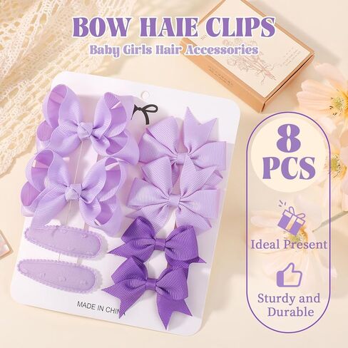 choicbaby 8pcs Baby Girl Hair Bow Clips Set, Purple Toddler Hair Clips Boutique Grosgrain Ribbon Bow Hair Barrettes Accessories for Infant Toddler Kids in Saudi Arabia
