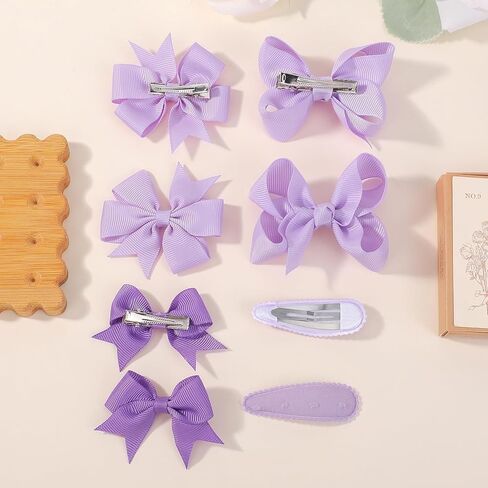 choicbaby 8pcs Baby Girl Hair Bow Clips Set, Purple Toddler Hair Clips Boutique Grosgrain Ribbon Bow Hair Barrettes Accessories for Infant Toddler Kids in Saudi Arabia