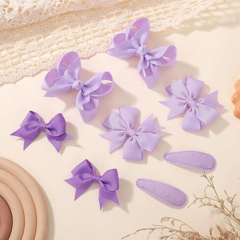 choicbaby 8pcs Baby Girl Hair Bow Clips Set, Purple Toddler Hair Clips Boutique Grosgrain Ribbon Bow Hair Barrettes Accessories for Infant Toddler Kids in Saudi Arabia
