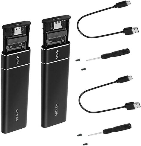 2-Pack M.2 NVMe SSD Enclosure USB 3.1 Gen 2 - هيكل من سبائك الألومنيوم، أبعاد 100x31x9 ملم، لمسة نهائية سوداء، دعم SSD يصل إلى 2 تيرابايت in Kuwait