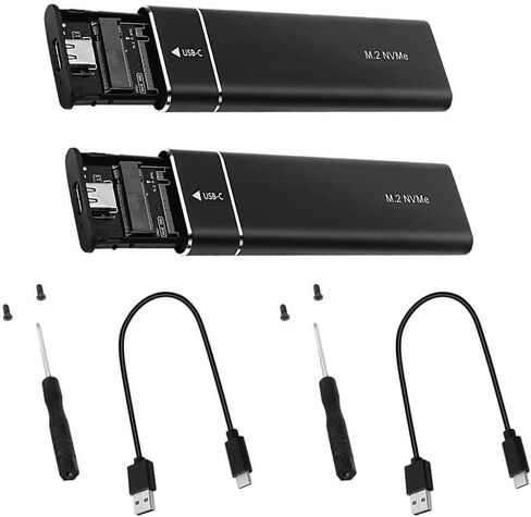 2-Pack M.2 NVMe SSD Enclosure USB 3.1 Gen 2 - هيكل من سبائك الألومنيوم، أبعاد 100x31x9 ملم، لمسة نهائية سوداء، دعم SSD يصل إلى 2 تيرابايت in Kuwait