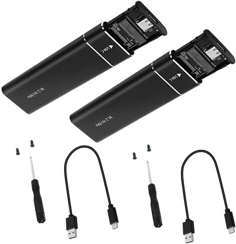 2-Pack M.2 NVMe SSD Enclosure USB 3.1 Gen 2 - هيكل من سبائك الألومنيوم، أبعاد 100x31x9 ملم، لمسة نهائية سوداء، دعم SSD يصل إلى 2 تيرابايت in Kuwait